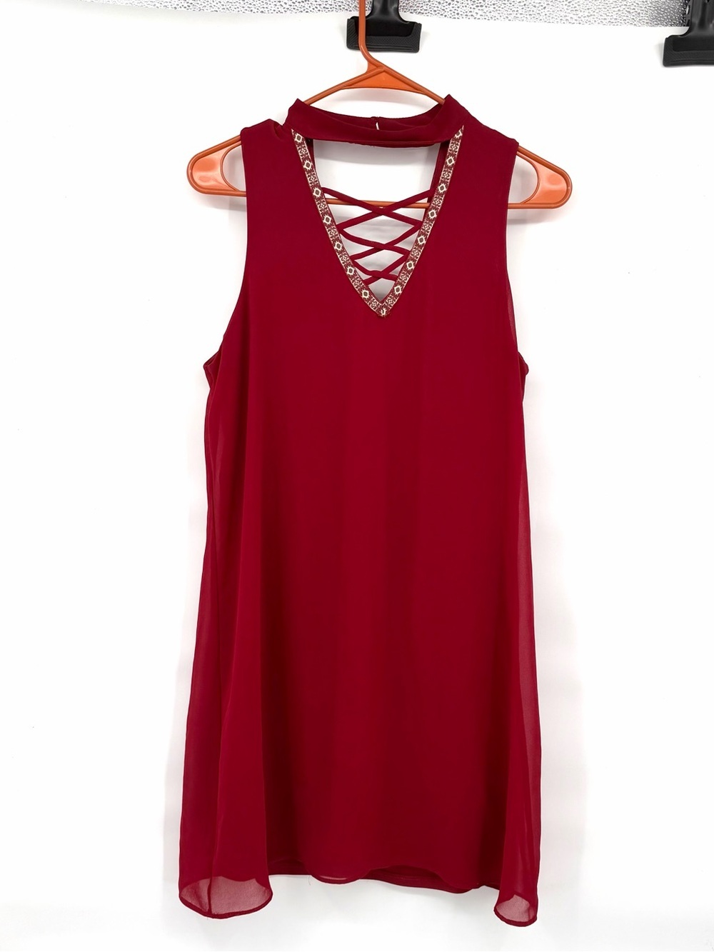 A. Byer red halter neck a line mini dress